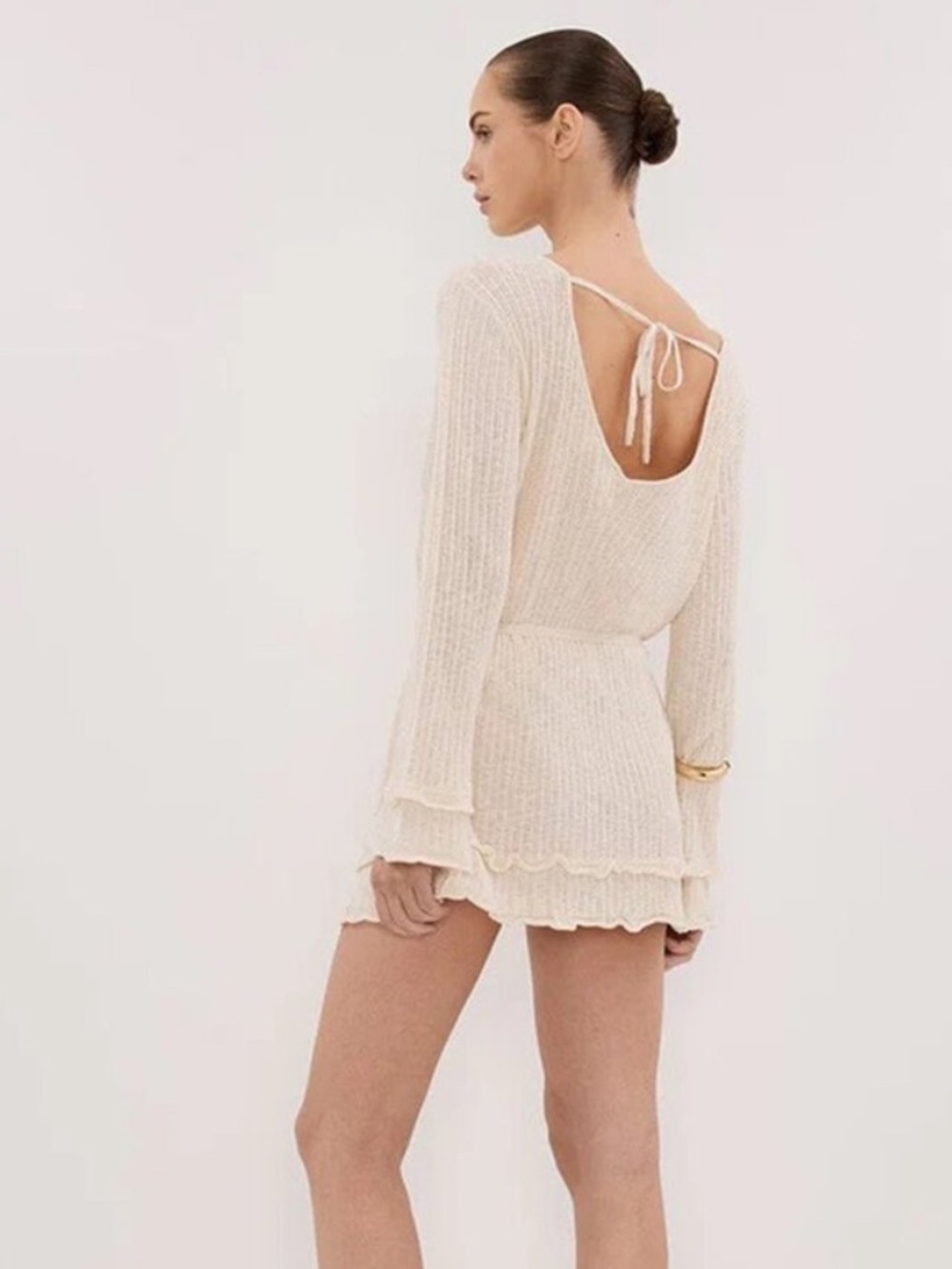 MESHKI Max Natural Knit Mini Dress | Long Sleeve - Picture 3 of 5